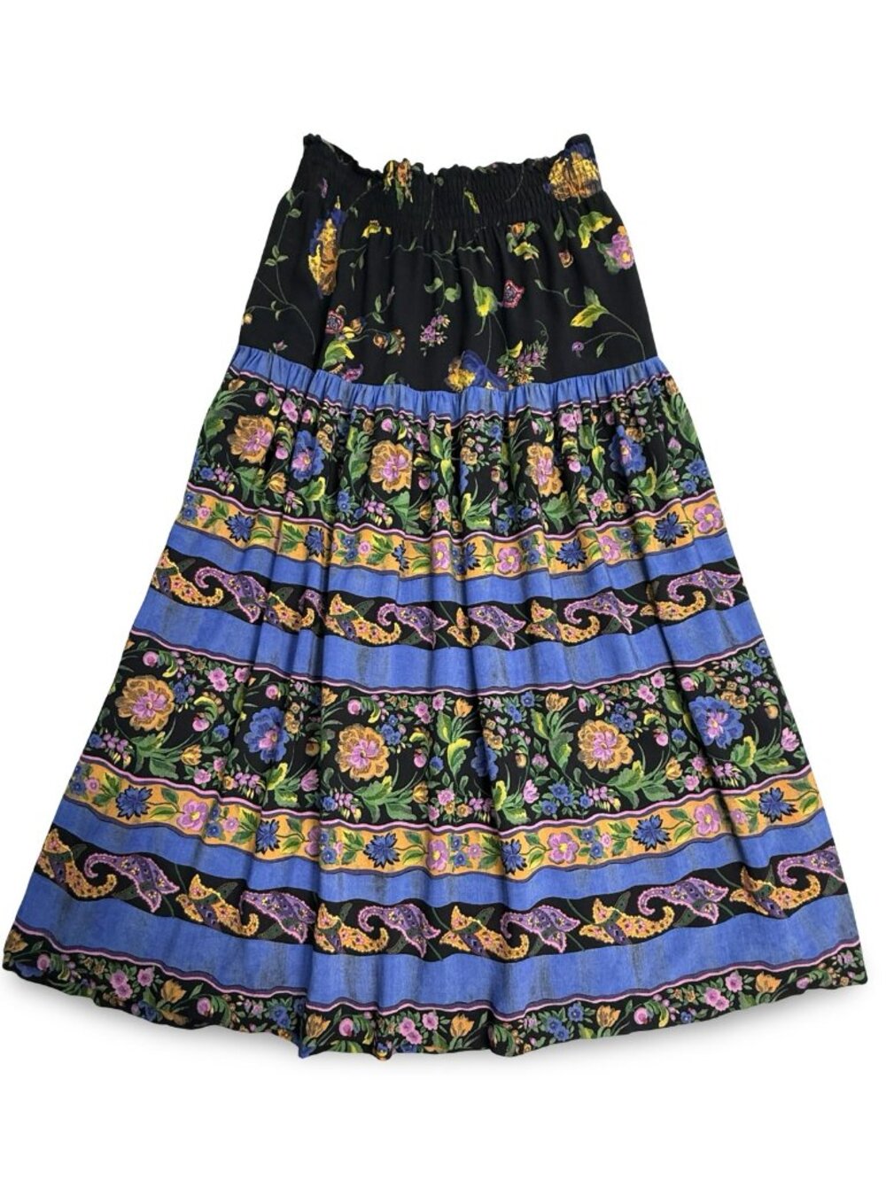 Vintage AKF Floral Boho Peasant Maxi Skirt Womens L Multicolor Rayon Pockets